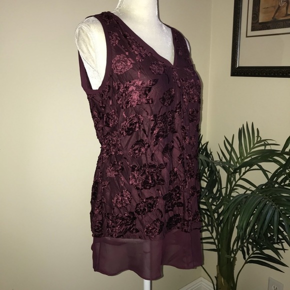 Simply Vera Burgundy Burnout Sleeveless Top S - Picture 2 of 6
